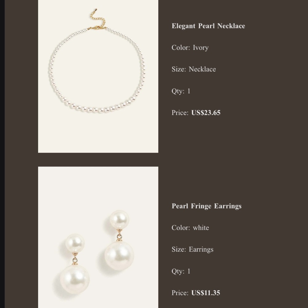 Pearl jewelry set earrings & necklace